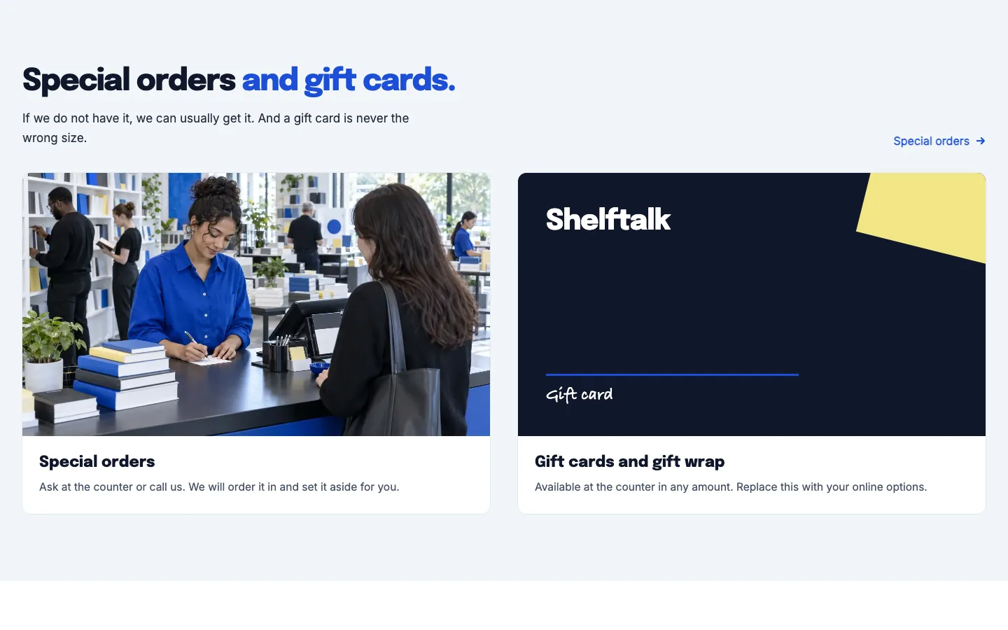 Shelftalk: Special orders and gift cards