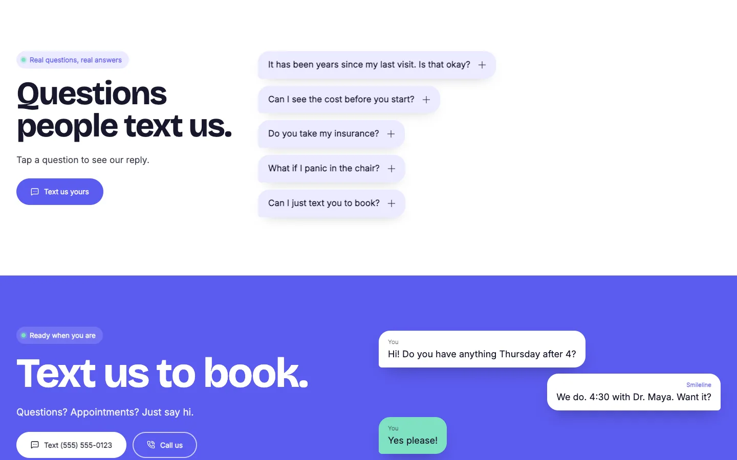 Smileline: FAQ as a text thread