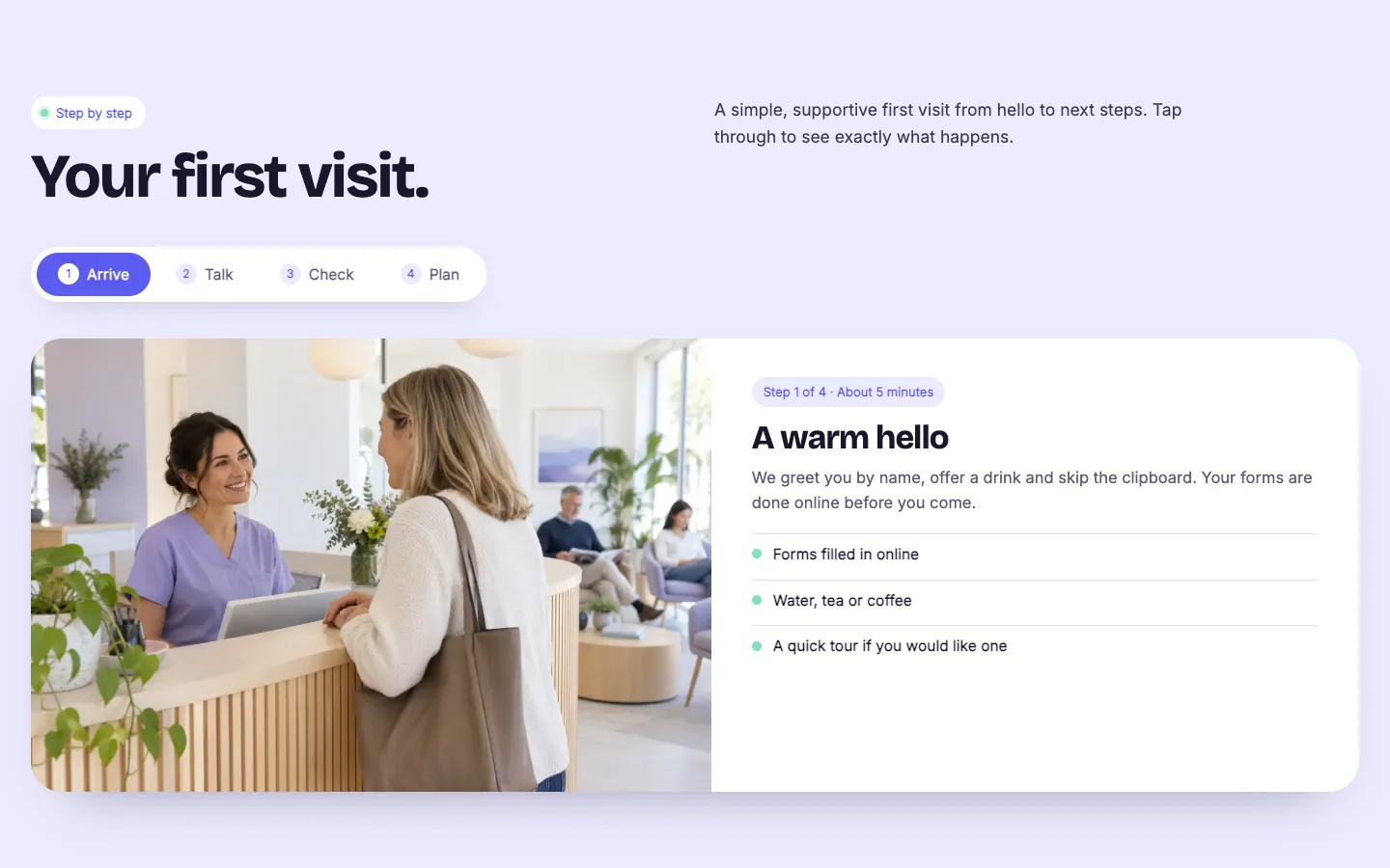 Smileline: Your first visit / step switcher
