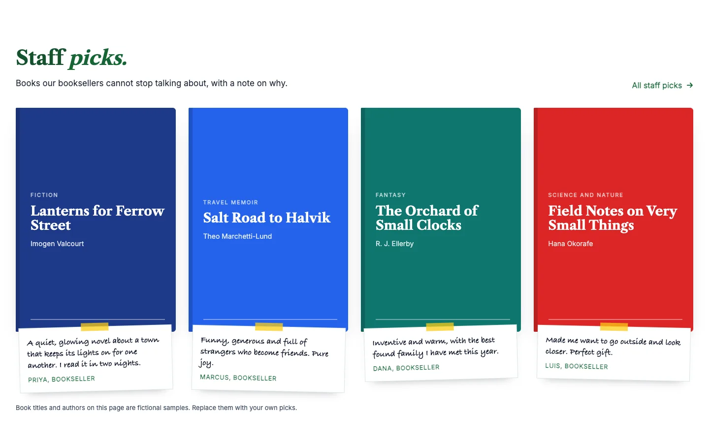 Spine: Staff picks with shelf cards