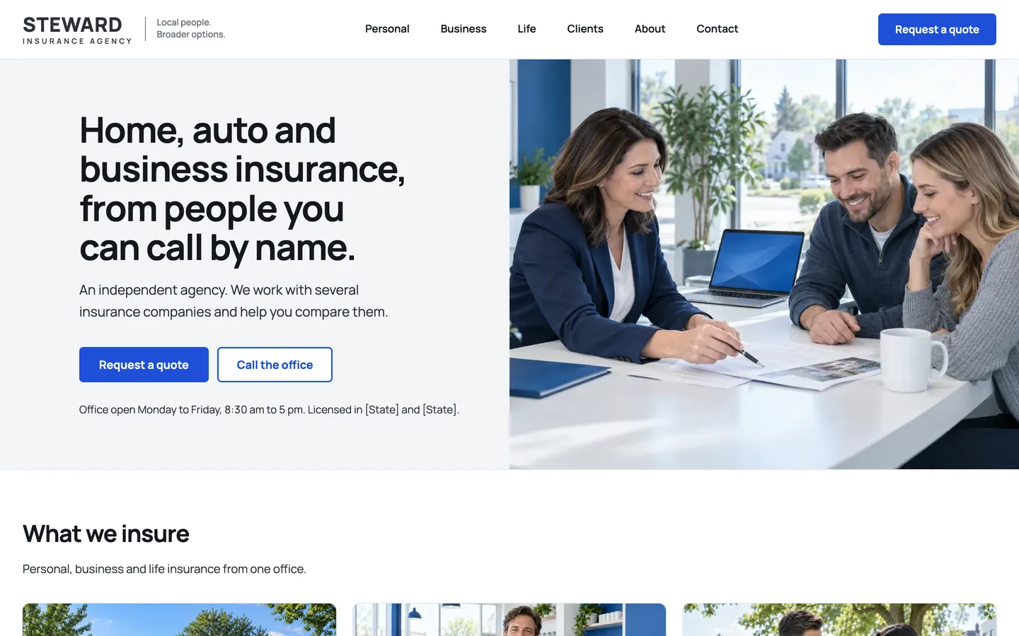 Steward website template homepage