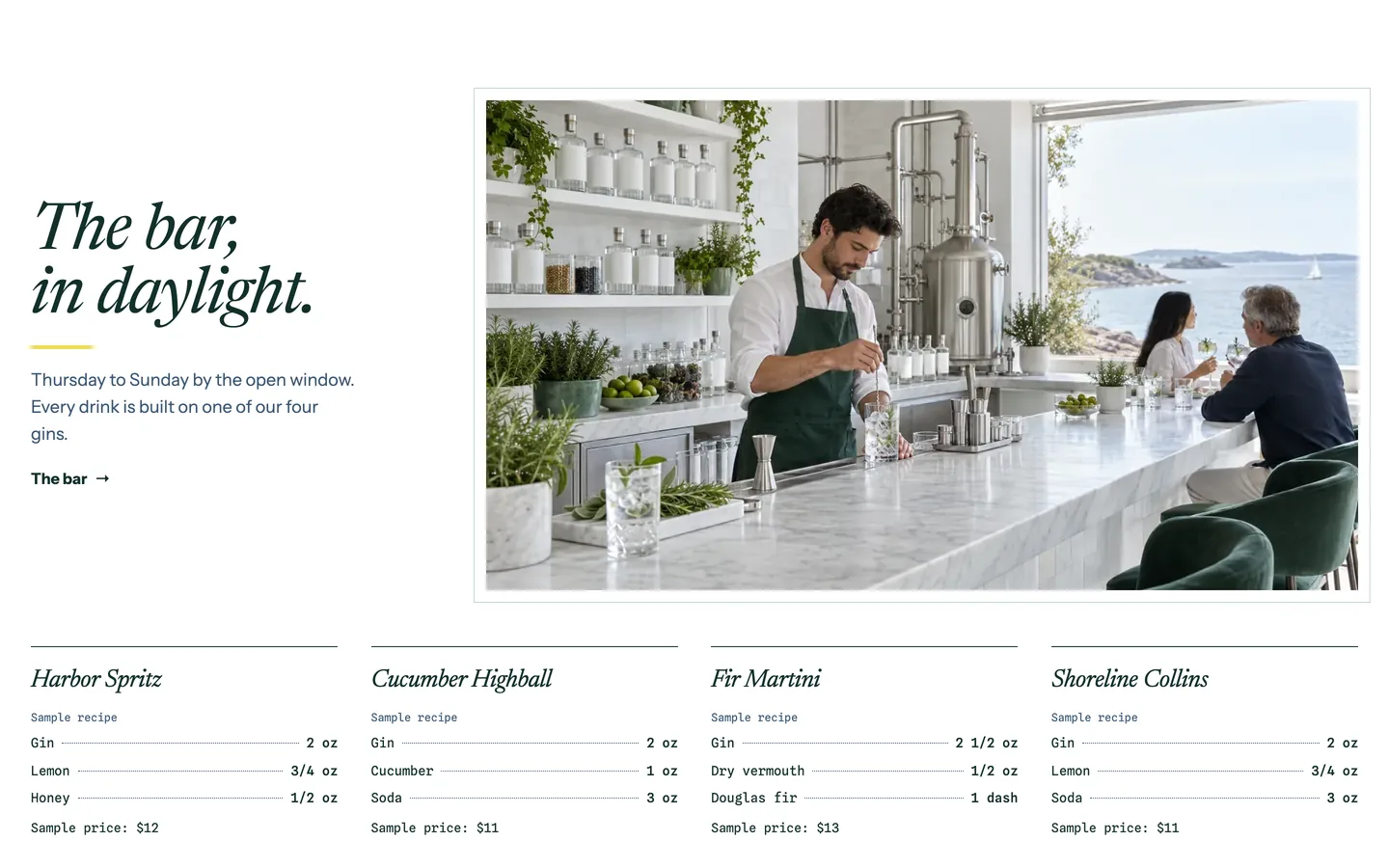 Stillroom: The bar, in daylight