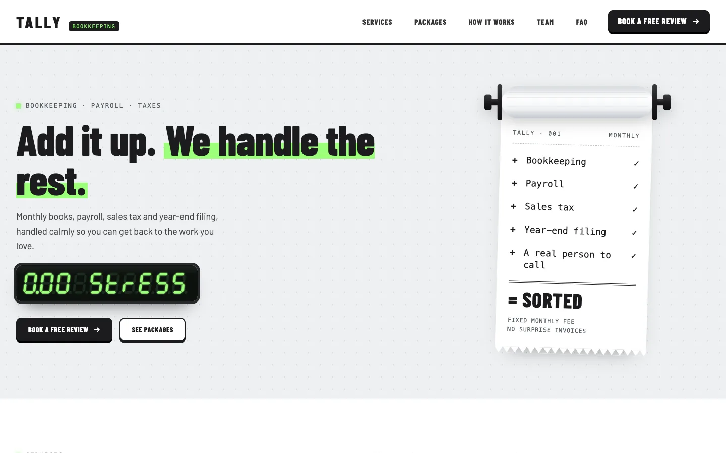 Tally homepage running in Seedly Sites