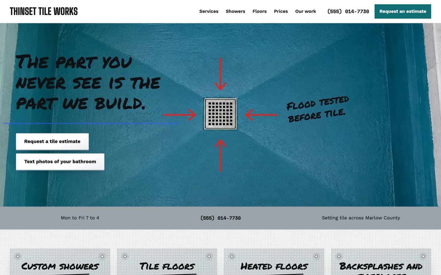 Thinset website template homepage