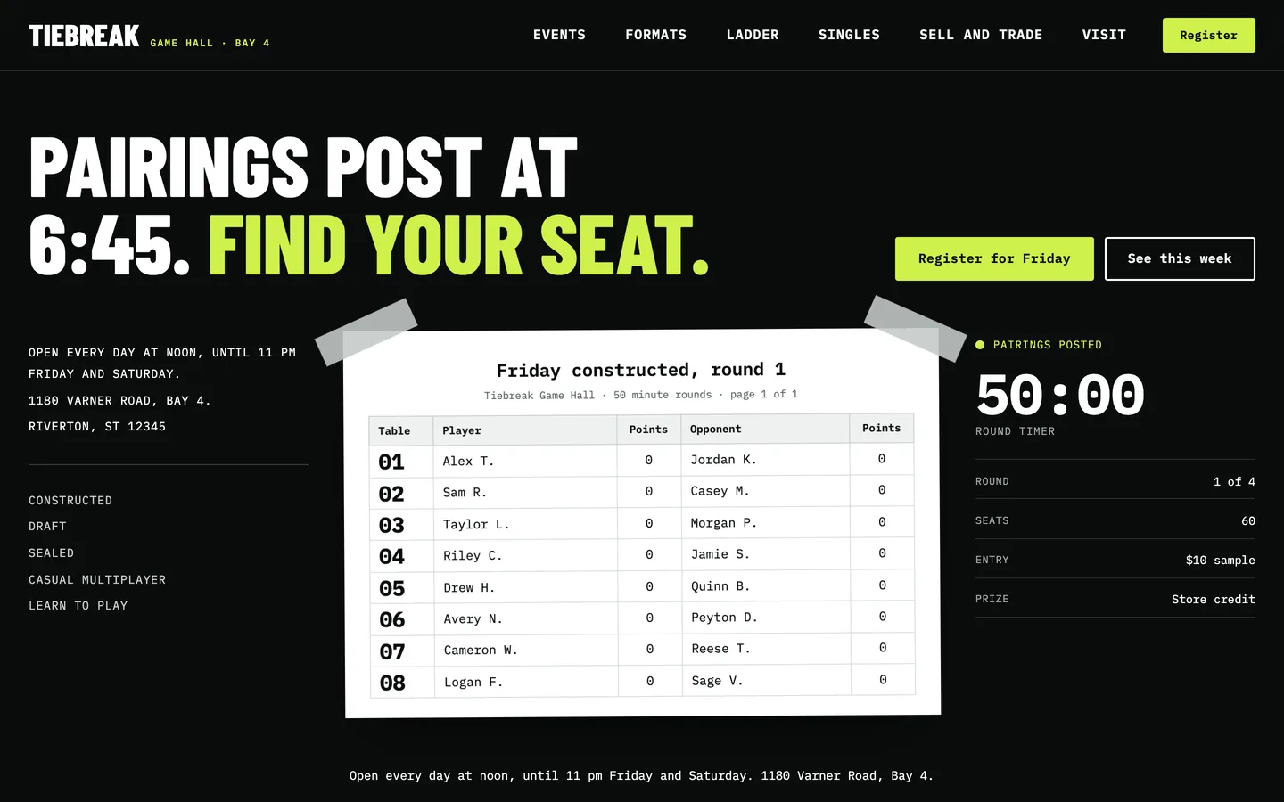 Tiebreak website template homepage