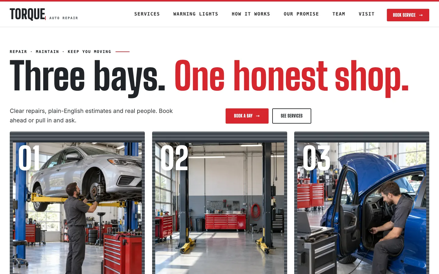 Torque: Home / three bays with live status
