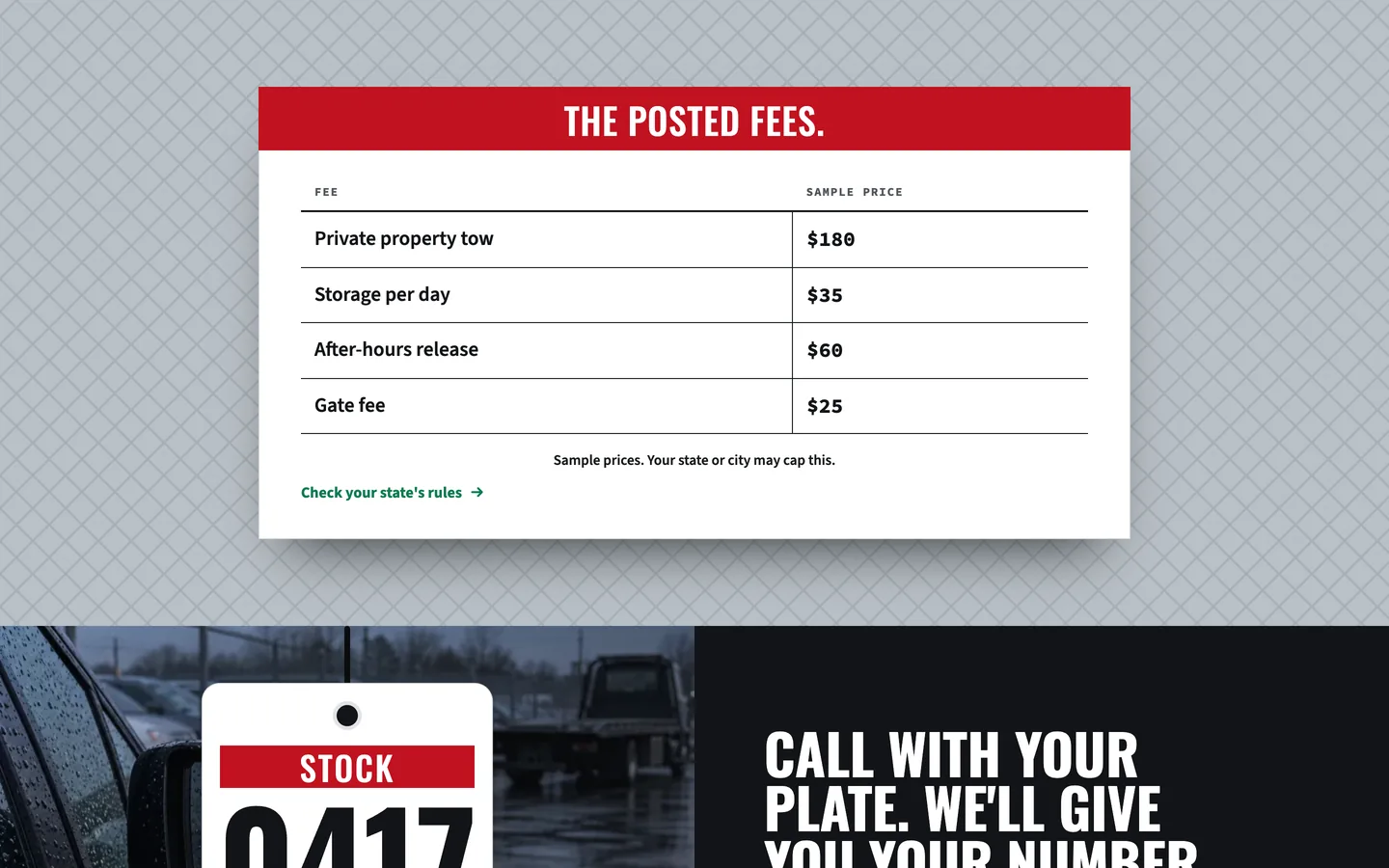 Yard: The posted fees