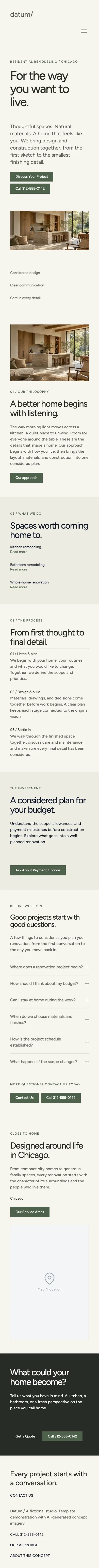 The same Datum homepage on mobile
