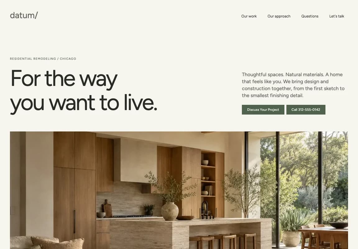 Datum website template homepage
