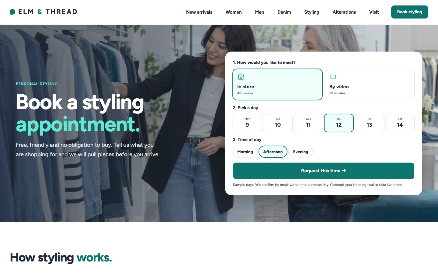 Elm: Home / book a styling appointment