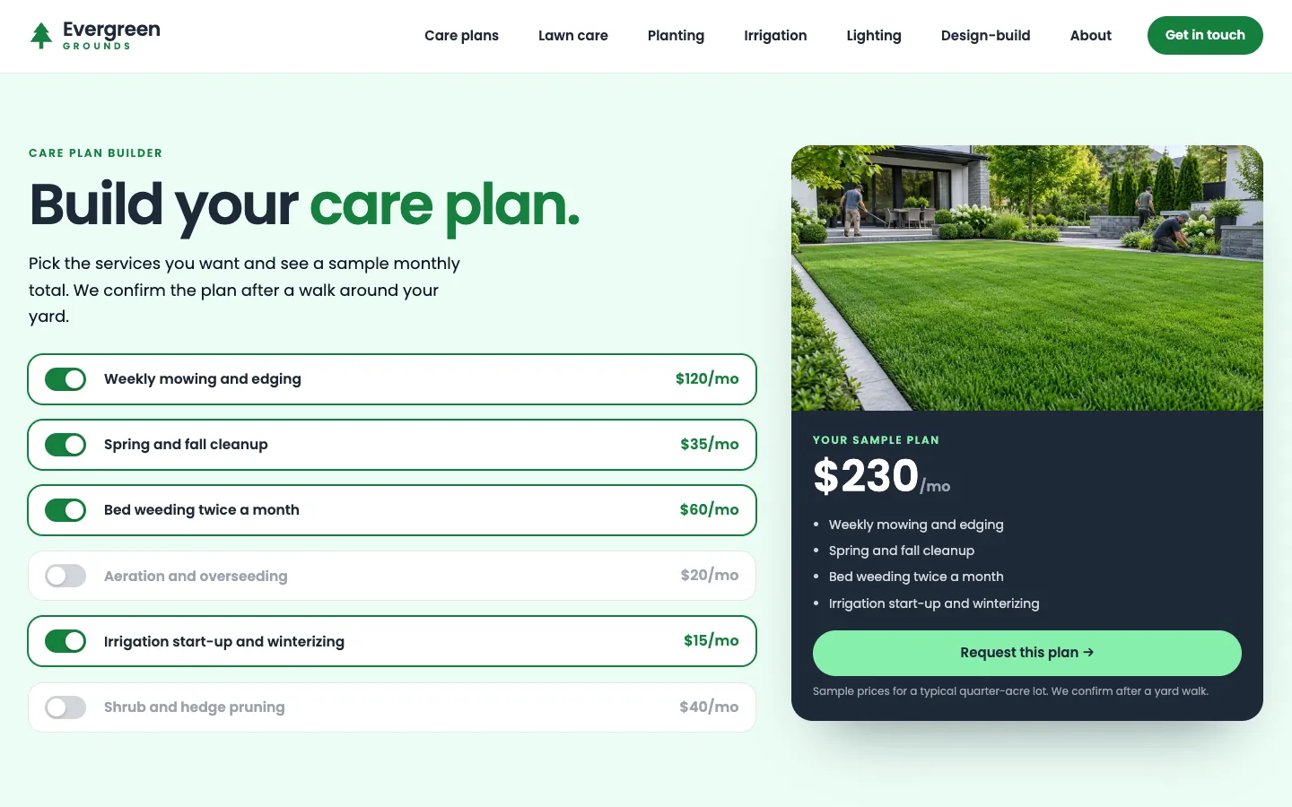 Evergreen: Home / build your care plan