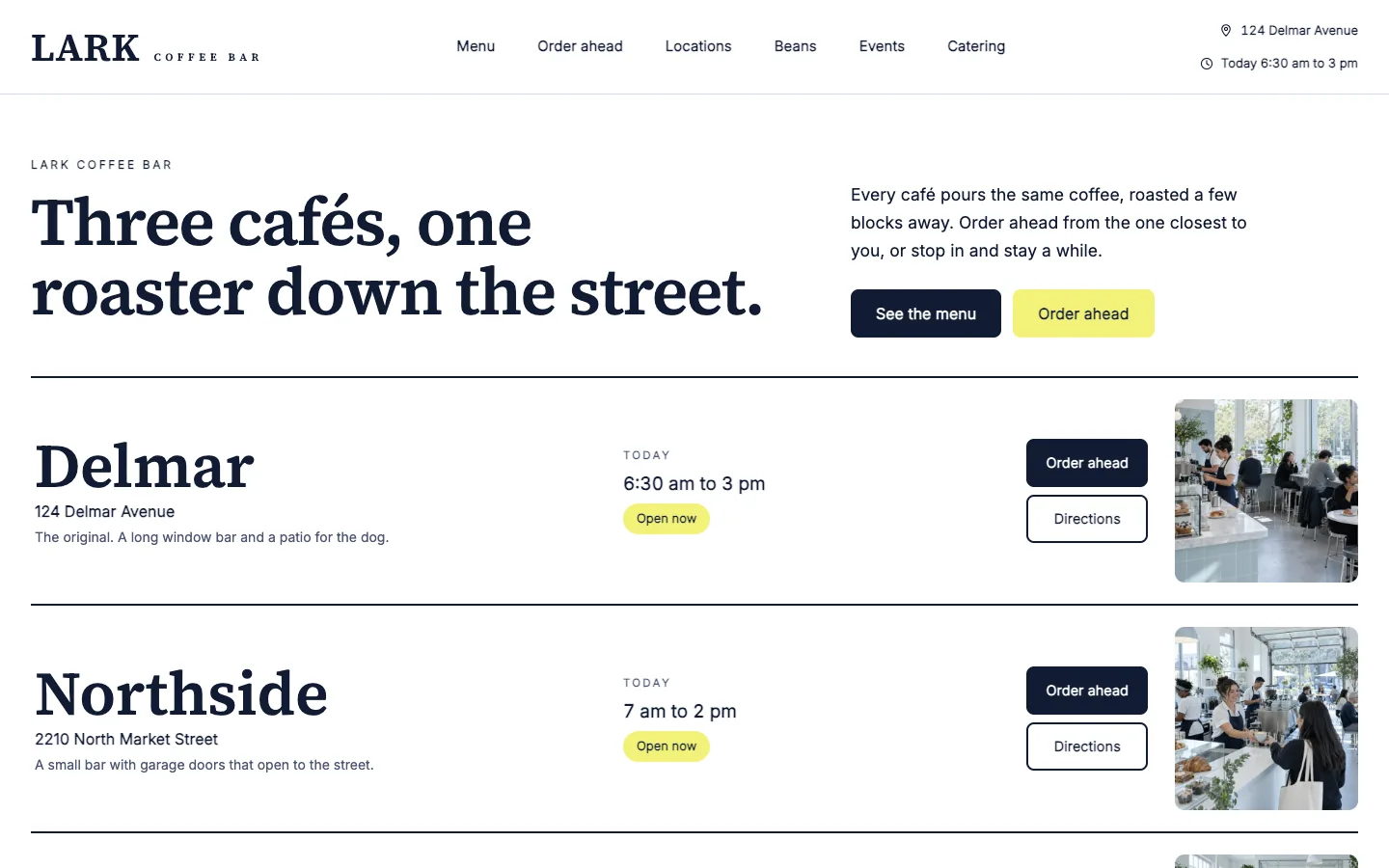 Lark: Home / three cafés