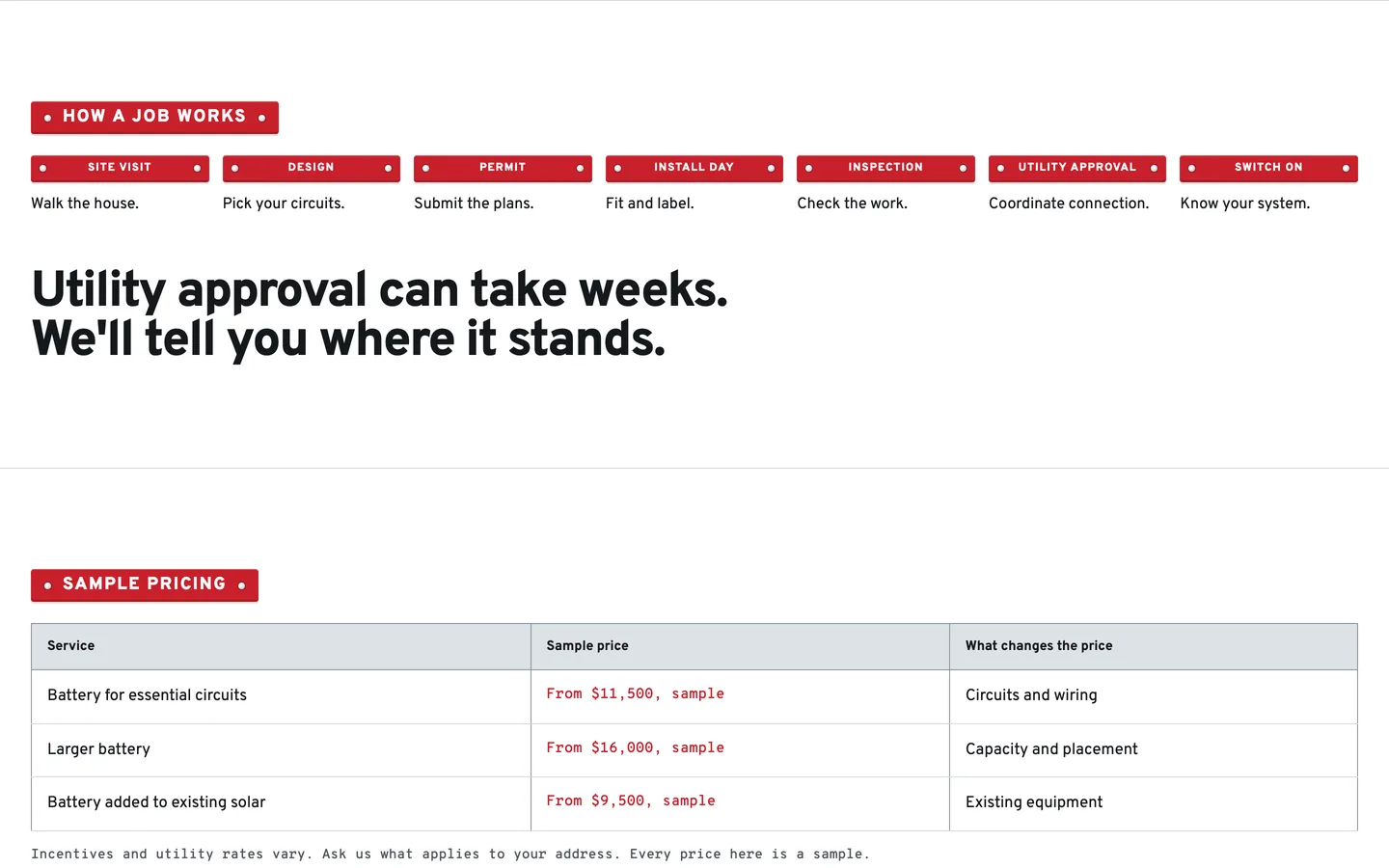 Placard: Utility approval can take weeks