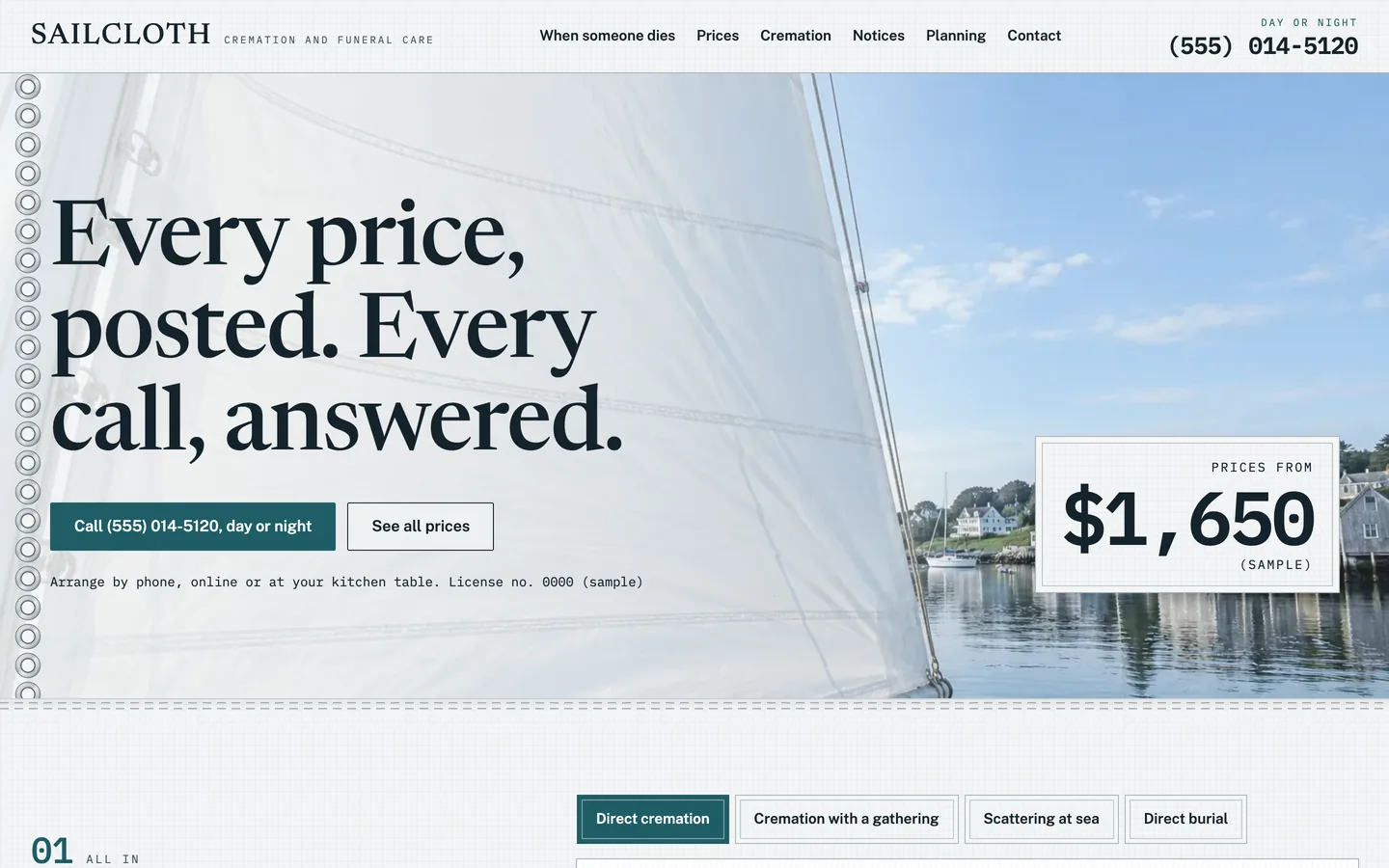 Sailcloth website template homepage