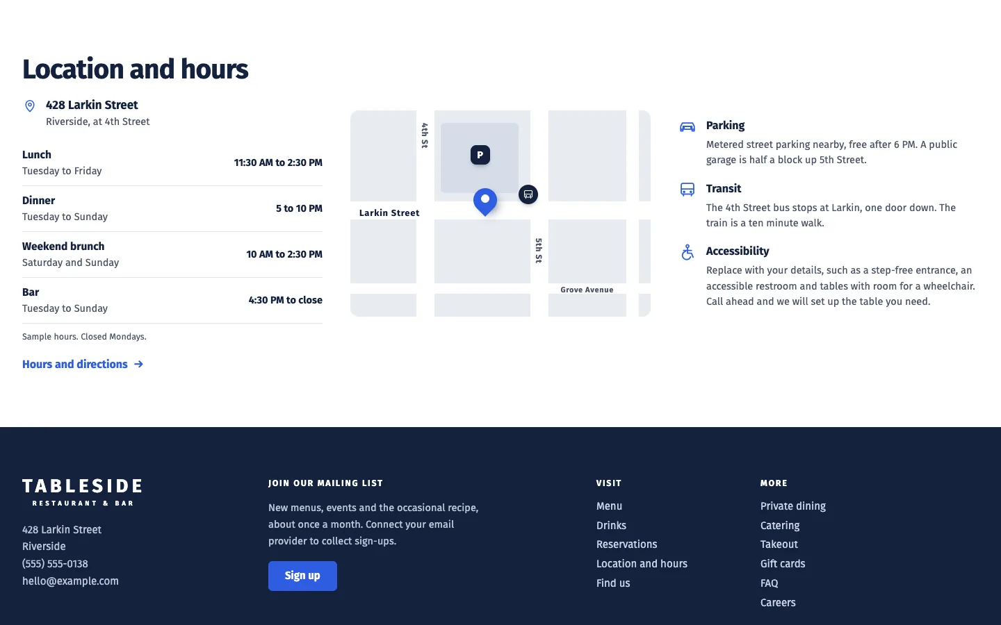 Tableside: Location and hours