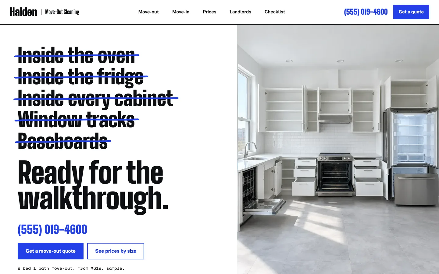 Turnover website template homepage