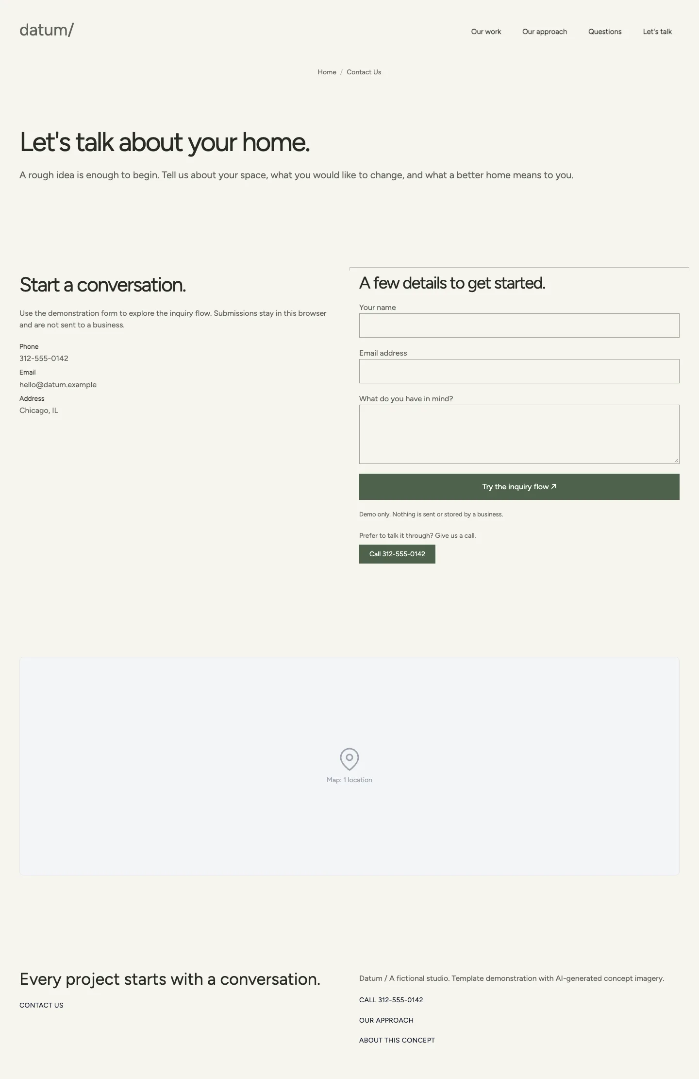 Contact & inquiry, actual Datum template desktop screenshot